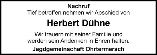 Traueranzeige von Herbert Dühne von Neue Osnabrücker Zeitung GmbH & Co. KG