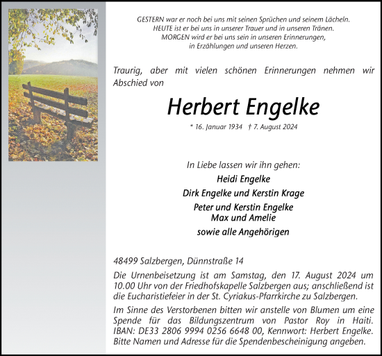 Traueranzeige von Herbert Engelke von Neue Osnabrücker Zeitung GmbH & Co. KG