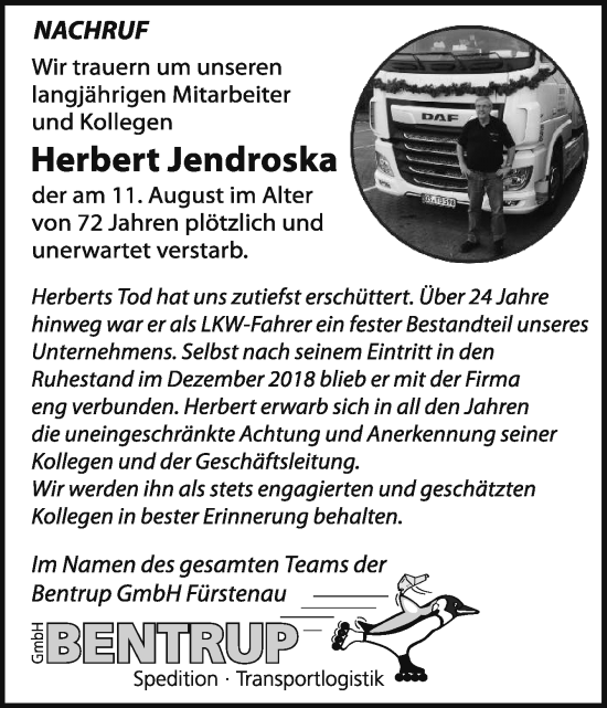 Traueranzeige von Herbert Jendroska von Neue Osnabrücker Zeitung GmbH & Co. KG