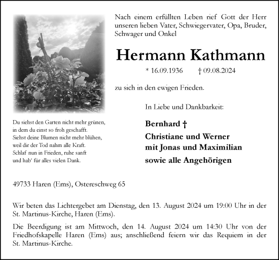 Traueranzeige von Hermann Kathmann von Neue Osnabrücker Zeitung GmbH & Co. KG