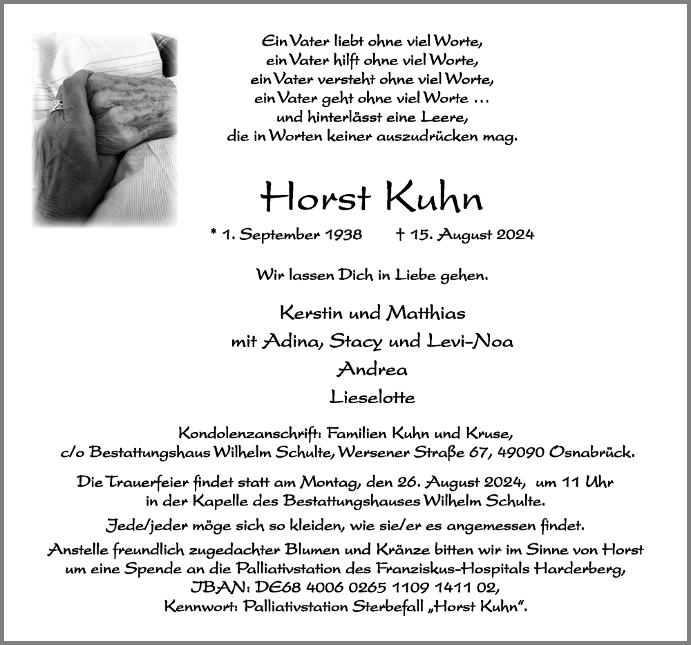  Traueranzeige für Horst Kuhn vom 21.08.2024 aus Neue Osnabrücker Zeitung GmbH & Co. KG