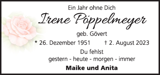 Traueranzeige von Irene Pöppelmeyer von Neue Osnabrücker Zeitung GmbH & Co. KG
