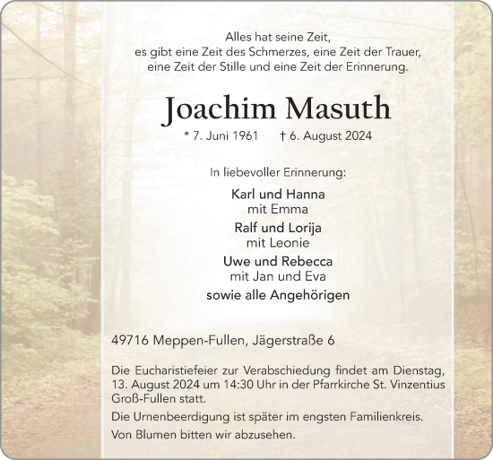 Traueranzeige von Joachim Masuth von Neue Osnabrücker Zeitung GmbH & Co. KG