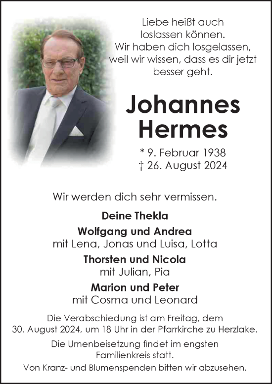 Traueranzeige von Johannes Hermes von Neue Osnabrücker Zeitung GmbH & Co. KG