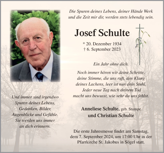 Traueranzeige von Josef Schulte von Neue Osnabrücker Zeitung GmbH & Co. KG