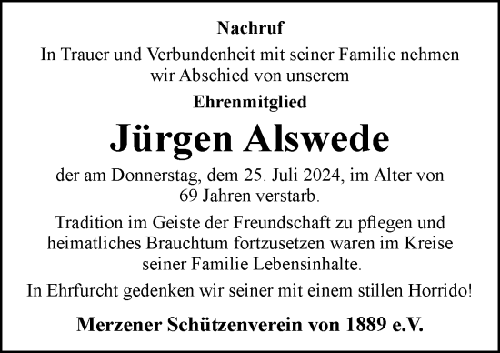 Traueranzeige von Jürgen Alswede von Neue Osnabrücker Zeitung GmbH & Co. KG