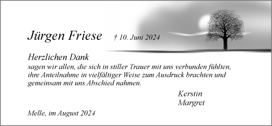 Traueranzeige von Jürgen Friese von Neue Osnabrücker Zeitung GmbH & Co. KG