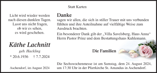 Traueranzeige von Käthe Lachnitt von Neue Osnabrücker Zeitung GmbH & Co. KG