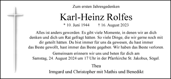 Traueranzeige von Karl-Heinz Rolfes von Neue Osnabrücker Zeitung GmbH & Co. KG