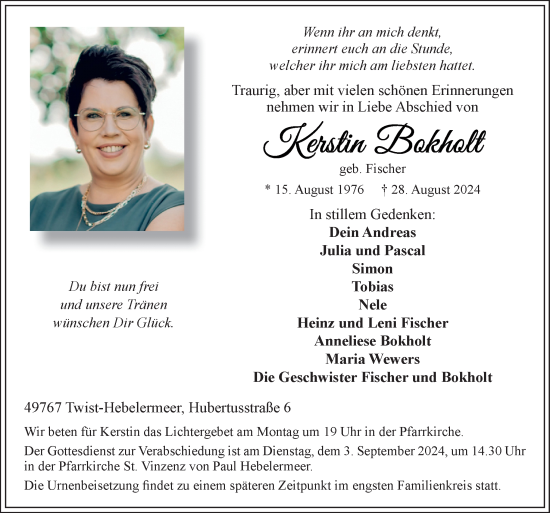 Traueranzeige von Kerstin Bokholt von Neue Osnabrücker Zeitung GmbH & Co. KG