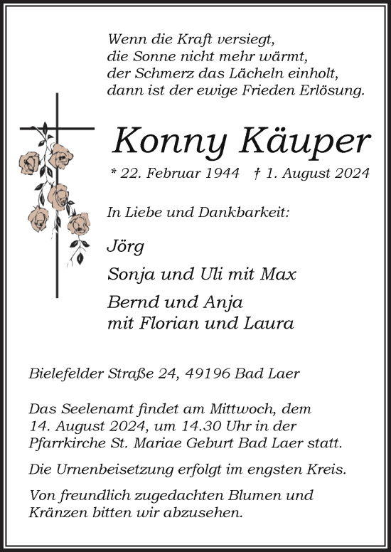 Traueranzeige von Konny Käuper von Neue Osnabrücker Zeitung GmbH & Co. KG