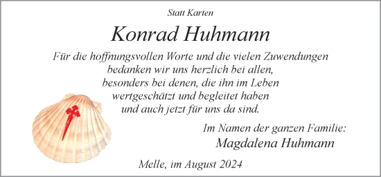 Traueranzeige von Konrad Huhmann von Neue Osnabrücker Zeitung GmbH & Co. KG