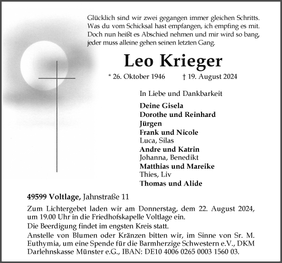 Traueranzeige von Leo Krieger von Neue Osnabrücker Zeitung GmbH & Co. KG