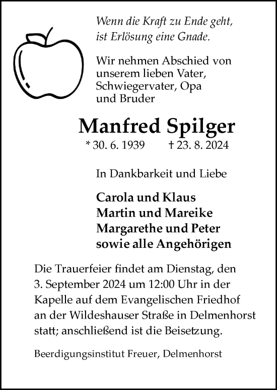 Traueranzeige von Manfred Spilger von DK Medien GmbH & Co. KG