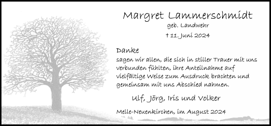 Traueranzeige von Margret Lammerschmidt von Neue Osnabrücker Zeitung GmbH & Co. KG