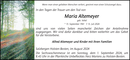 Traueranzeige von Maria Altemeyer von Neue Osnabrücker Zeitung GmbH & Co. KG