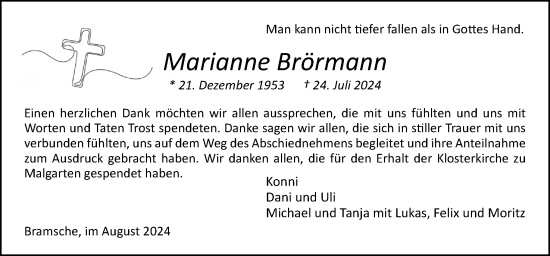 Traueranzeige von Marianne Brörmann von Neue Osnabrücker Zeitung GmbH & Co. KG