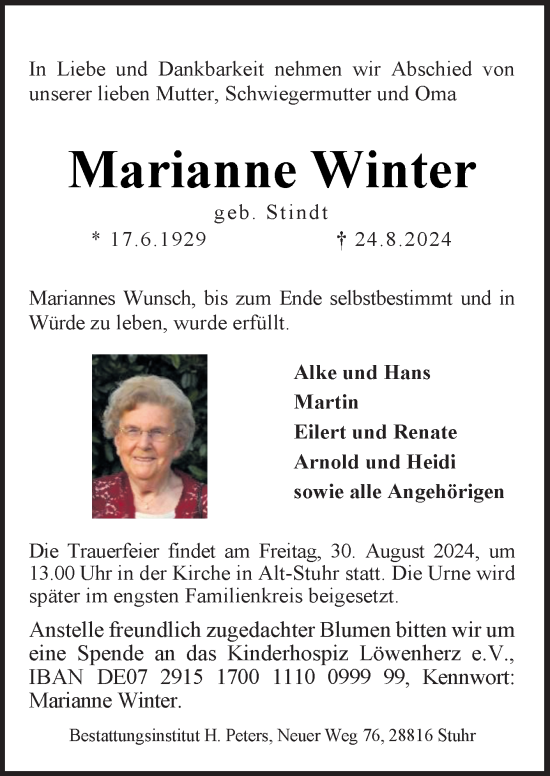 Traueranzeige von Marianne Winter von DK Medien GmbH & Co. KG