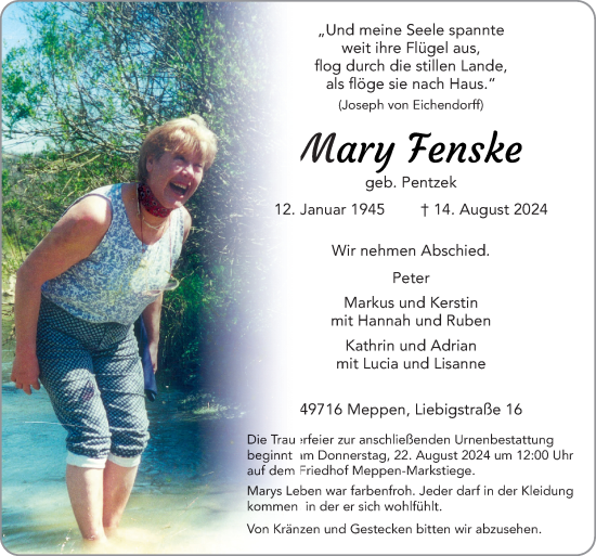 Traueranzeige von Mary Fenske von Neue Osnabrücker Zeitung GmbH & Co. KG