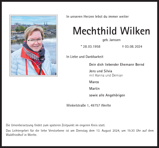 Traueranzeige von Mechthild Wilken von Neue Osnabrücker Zeitung GmbH & Co. KG