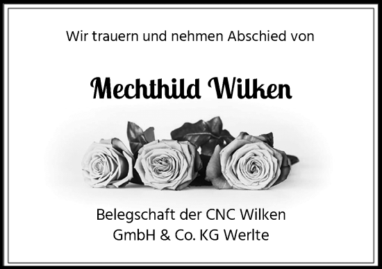 Traueranzeige von Mechthild Wilken von Neue Osnabrücker Zeitung GmbH & Co. KG