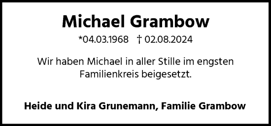 Traueranzeige von Michael Grambow von Neue Osnabrücker Zeitung GmbH & Co. KG