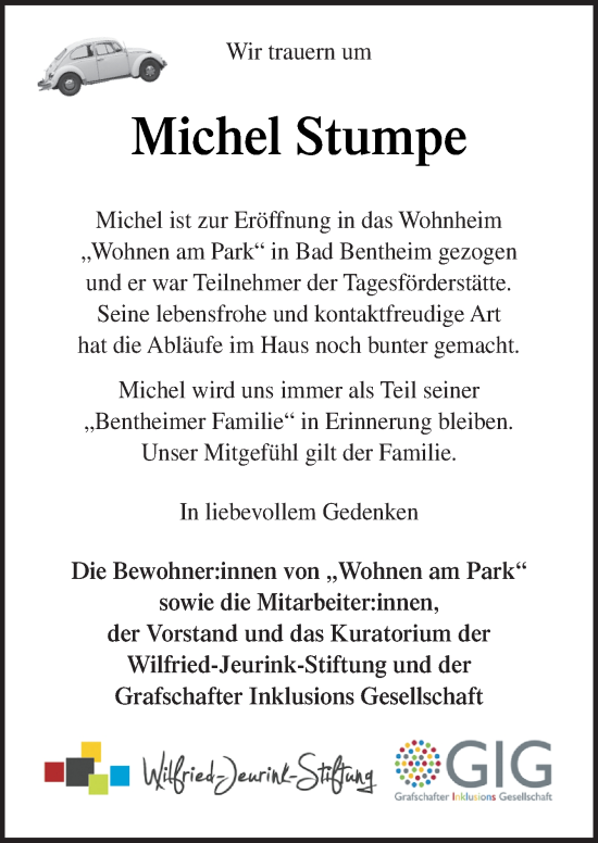 Traueranzeige von Michel Stumpe von Neue Osnabrücker Zeitung GmbH & Co. KG