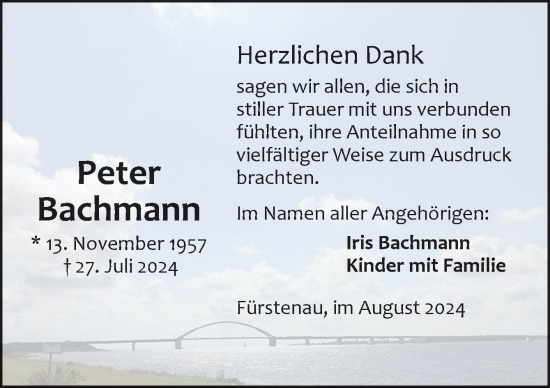 Traueranzeige von Peter Bachmann von Neue Osnabrücker Zeitung GmbH & Co. KG