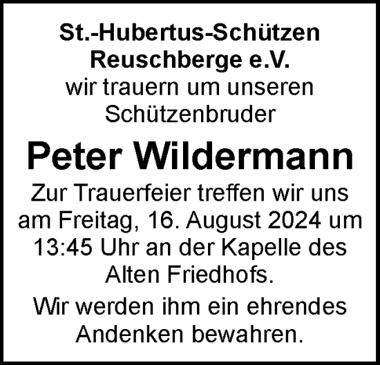 Traueranzeige von Peter Wildermann von Neue Osnabrücker Zeitung GmbH & Co. KG