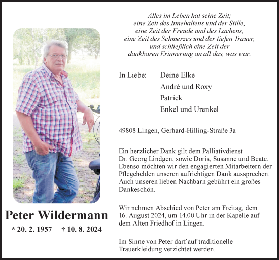 Traueranzeige von Peter Wildermann von Neue Osnabrücker Zeitung GmbH & Co. KG