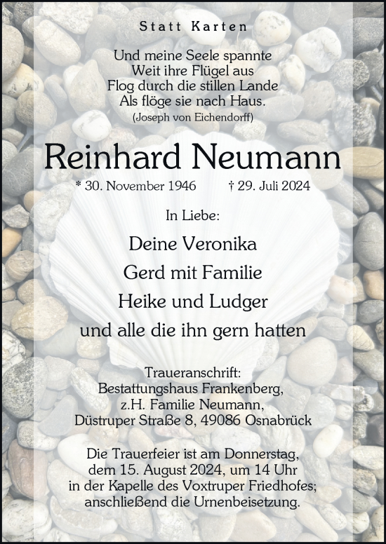 Traueranzeige von Reinhard Neumann von Neue Osnabrücker Zeitung GmbH & Co. KG