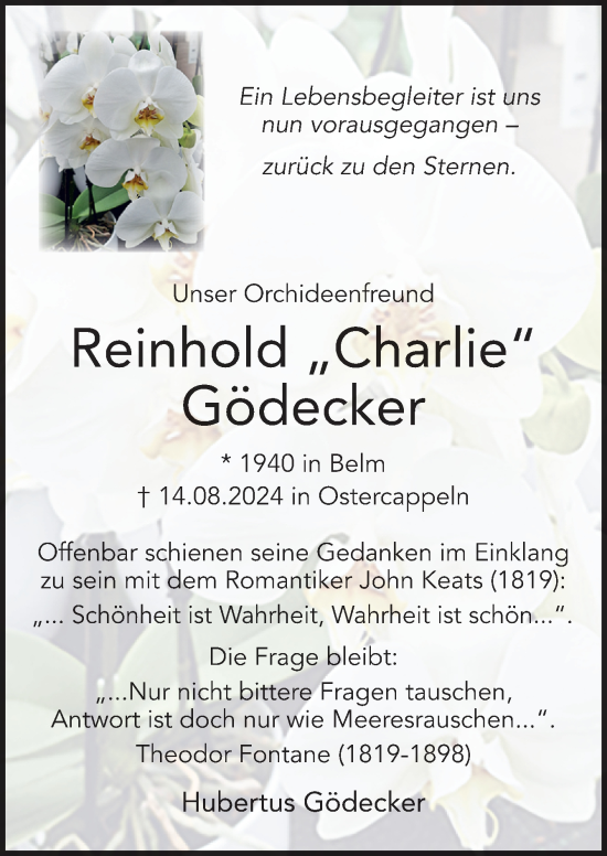 Traueranzeige von Reinhold Gödecker von Neue Osnabrücker Zeitung GmbH & Co. KG