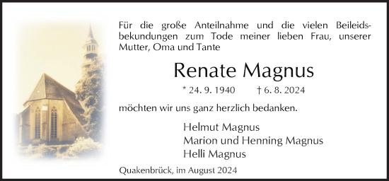 Traueranzeige von Renate Magnus von Neue Osnabrücker Zeitung GmbH & Co. KG