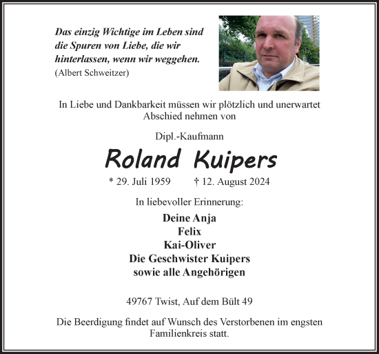 Traueranzeige von Roland Kuipers von Neue Osnabrücker Zeitung GmbH & Co. KG