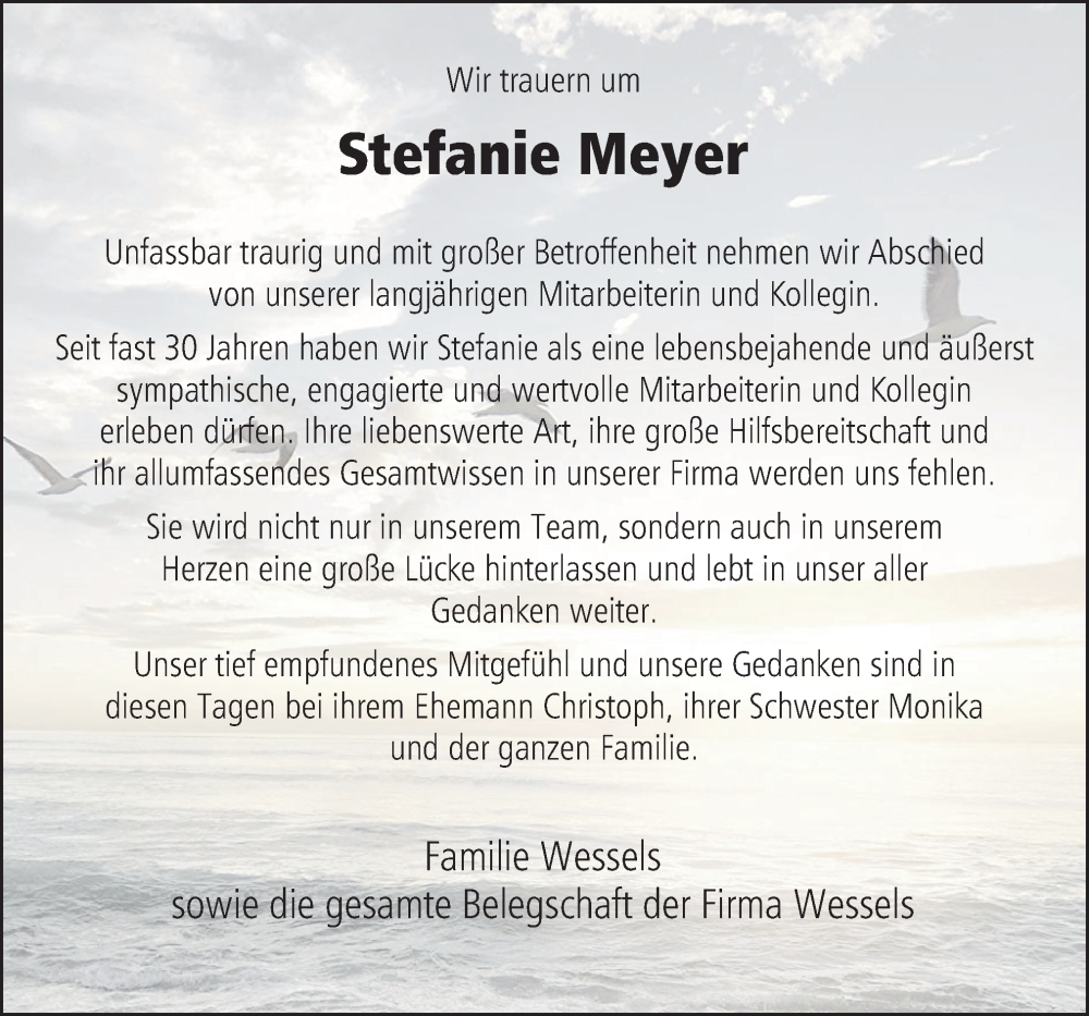  Traueranzeige für Stefanie Meyer vom 12.08.2024 aus Neue Osnabrücker Zeitung GmbH & Co. KG