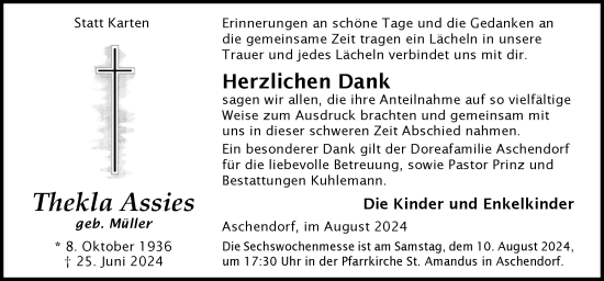 Traueranzeige von Thekla Assies von Neue Osnabrücker Zeitung GmbH & Co. KG