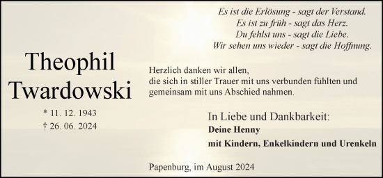 Traueranzeige von Theophil Twardowski von Neue Osnabrücker Zeitung GmbH & Co. KG