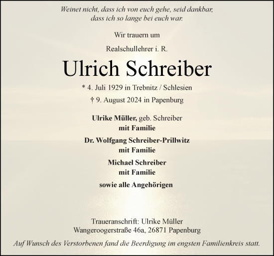 Traueranzeige von Ulrich Schreiber von Neue Osnabrücker Zeitung GmbH & Co. KG