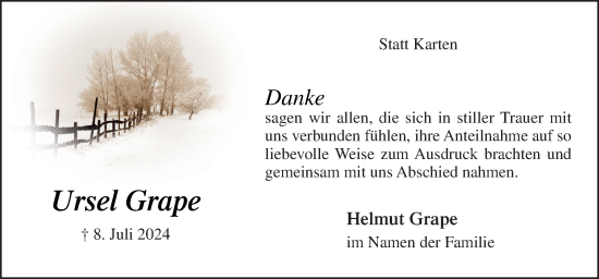 Traueranzeige von Ursel Grape von DK Medien GmbH & Co. KG