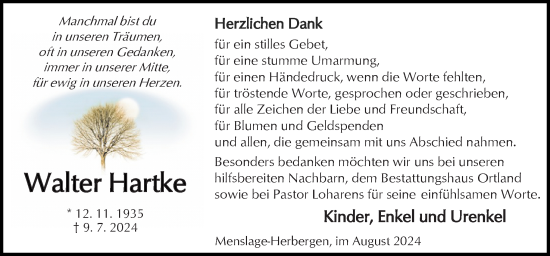 Traueranzeige von Walter Hartke von Neue Osnabrücker Zeitung GmbH & Co. KG