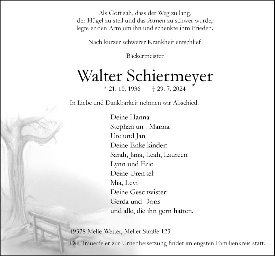 Traueranzeige von Walter Schiermeyer von Neue Osnabrücker Zeitung GmbH & Co. KG