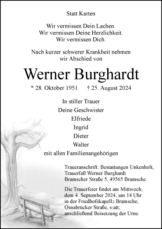 Traueranzeige von Werner Burghardt von Neue Osnabrücker Zeitung GmbH & Co. KG