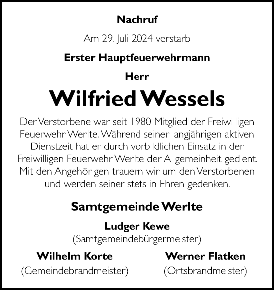 Traueranzeige von Wilfried Wessels von Neue Osnabrücker Zeitung GmbH & Co. KG