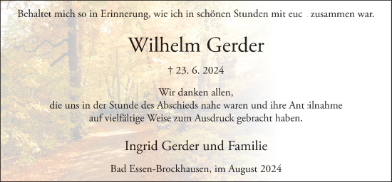 Traueranzeige von Wilhelm Gerder von Neue Osnabrücker Zeitung GmbH & Co. KG