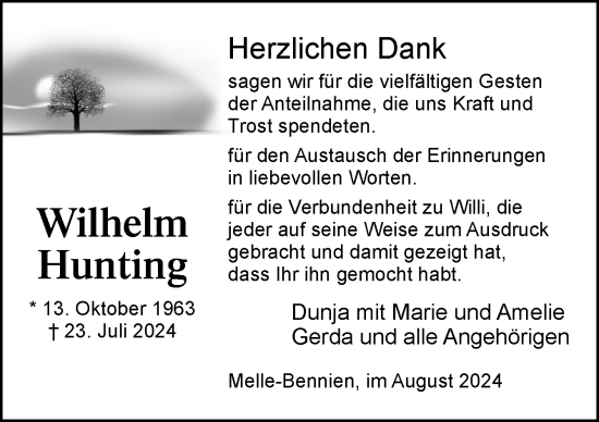 Traueranzeige von Wilhelm Hunting von Neue Osnabrücker Zeitung GmbH & Co. KG