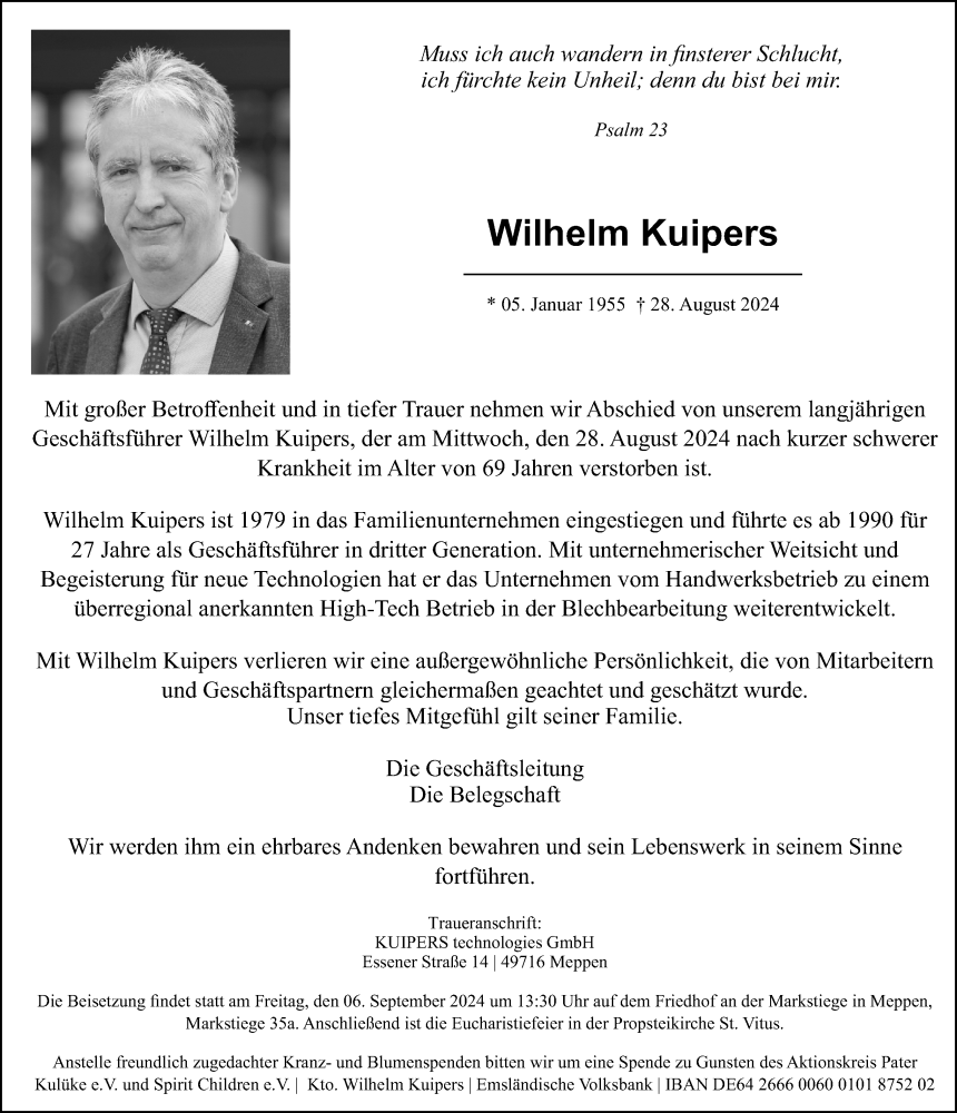  Traueranzeige für Wilhelm Kuipers vom 31.08.2024 aus Neue Osnabrücker Zeitung GmbH & Co. KG