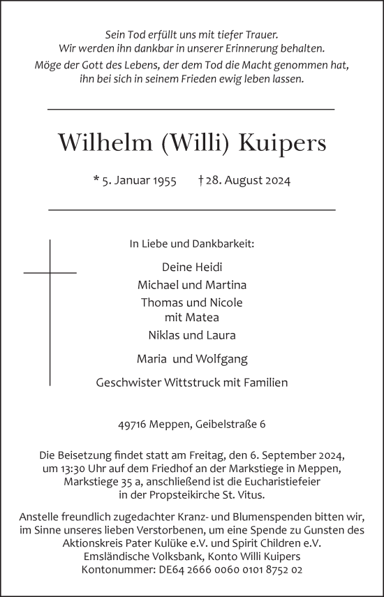 Traueranzeige von Wilhelm Kuipers von Neue Osnabrücker Zeitung GmbH & Co. KG