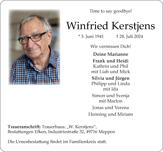 Traueranzeige von Winfried Kerstjens von Neue Osnabrücker Zeitung GmbH & Co. KG