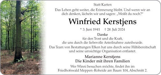 Traueranzeige von Winfried Kerstjens von Neue Osnabrücker Zeitung GmbH & Co. KG