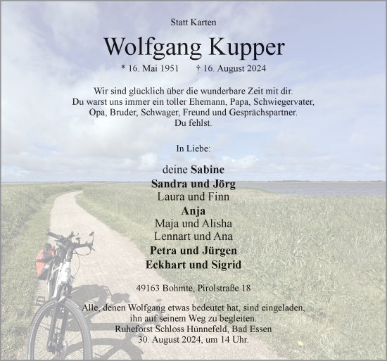 Traueranzeige von Wolfgang Kupper von Neue Osnabrücker Zeitung GmbH & Co. KG